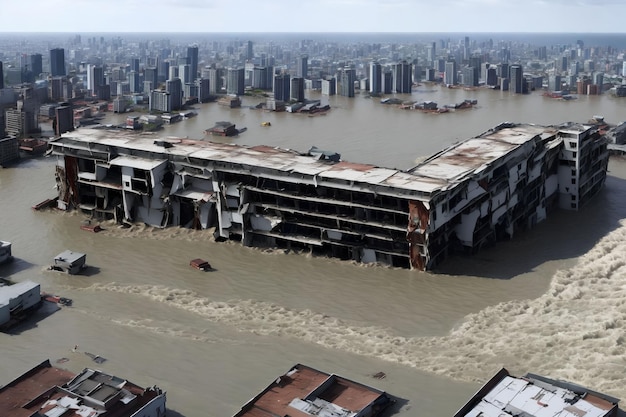 Une vague de tsunami détruit l'art génératif de la construction de la ville par l'IA