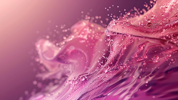 Une vague violette majestueuse avec des gouttelettes étincelantes, un fond de mouvement liquide abstrait, un art fluide élégant pour la relaxation et la méditation, des images d'IA.