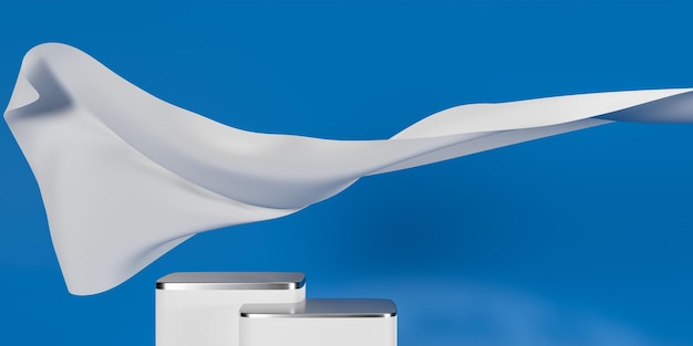 Vague volante en tissu blanc et podium Fond de luxe pour l'image de marque et la présentation du produit illustration de rendu 3d