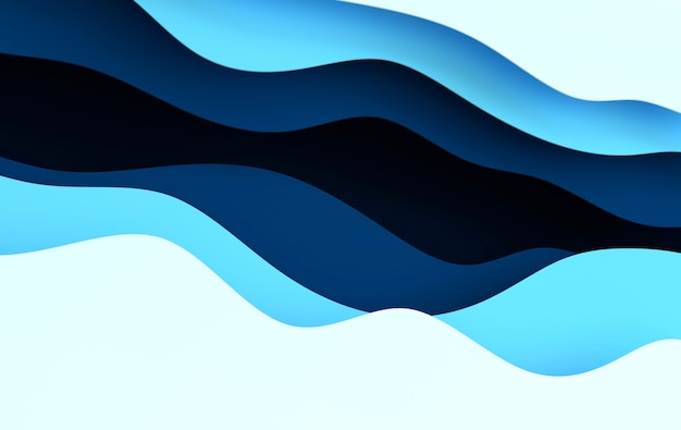 Vagues abstraites de papier bleu art dessin animé, trous