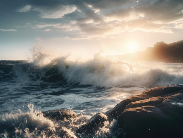 Vagues avec ai générative de mousse et de nuage