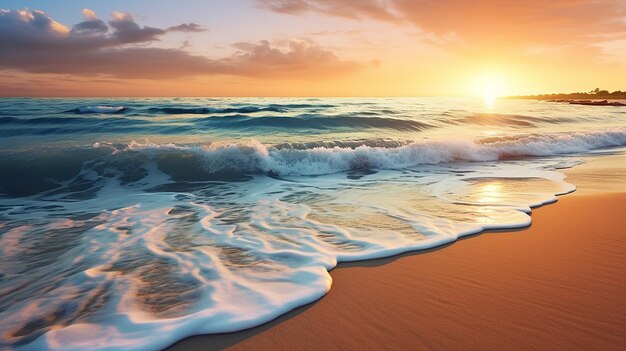 Vagues calmes qui coulent sur une mer propre et une plage de sable