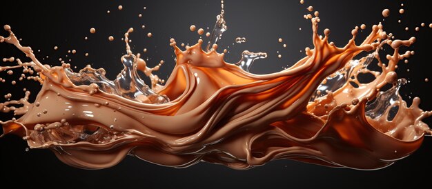 Des vagues de chocolat et de lait de cacao éclaboussent une boisson tourbillonnante de dessert isolée ou un flux avec des éclaboussures