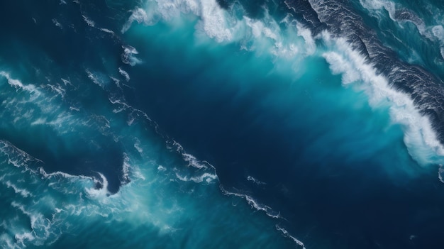 Vagues dans la mer Vue aérienne des vagues de l'océan Vue supérieure depuis le dessus Photographie par drone