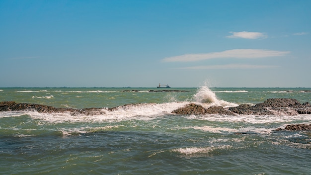 Vagues déferlant sur les récifs côtiers