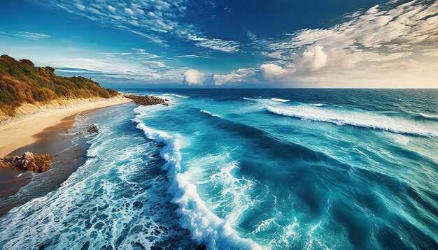 Des vagues d'eau bleue Côte de mer tropicale Beaux paysages marins naturels Vacances d'été