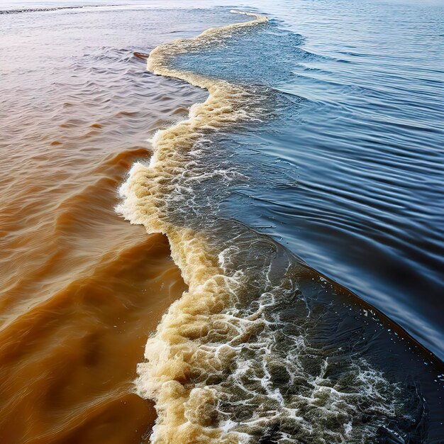 Les vagues d'eau de la rivière et de la mer se rencontrent à marée haute et à marée basse