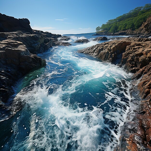 Les vagues de l'eau de la rivière et de la mer se rencontrent pendant la marée haute et la marée basse