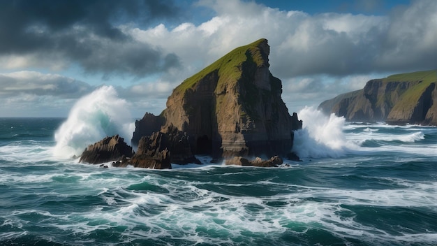 Des vagues majestueuses s'écrasent sur les falaises.