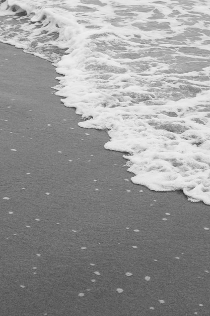 Les vagues de la mer l'eau de mer sur le sable L'atmosphère de la mer et la détenteNoir et blanc