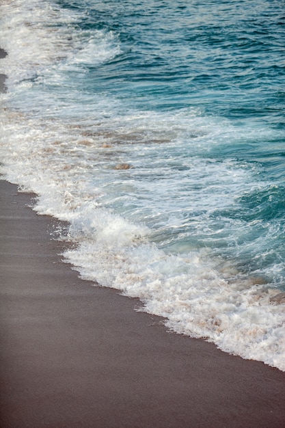 Des vagues en mousse se brisant sur la plage