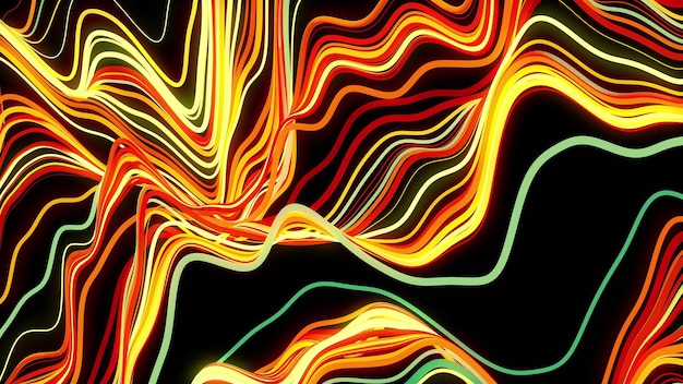 Vagues de nombreuses lignes colorées abstraites générées par ordinateur rendu 3d d'arrière-plan