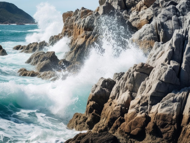 Les vagues de l'océan se heurtent aux rochers.