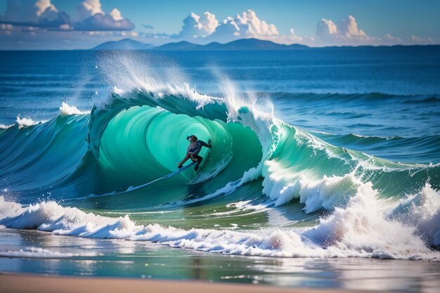 Photo les vagues de l'océan se sont roulées férocement effrayantes vagues bleu foncé de la mer illustration de fond de papier peint