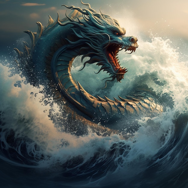 Les vagues de l'océan transformées en dragons