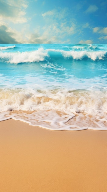 Des vagues océaniques étincelantes s'écrasant contre une plage de sable fond d'écran pour téléphone