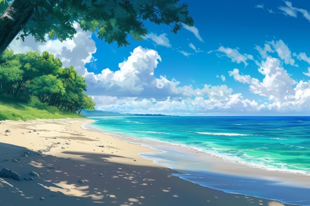 Photo des vagues pittoresques de plage anime jeu de roman visuel générer ai