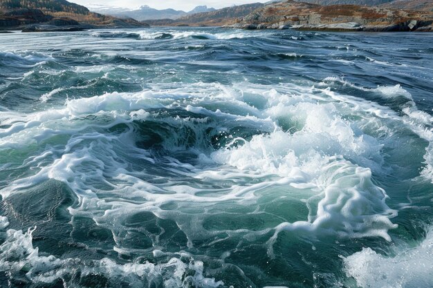 Photo les vagues de la rivière et de la mer convergent dans les tourbillons de saltstraumen