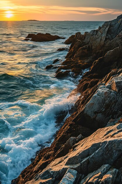 Les vagues s'écrasent sur les rochers.