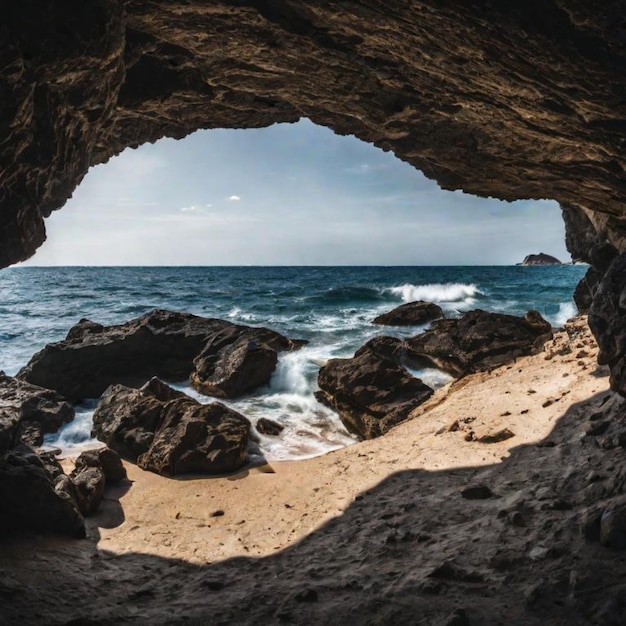 Photo les vagues s'écrasent sur les rochers.