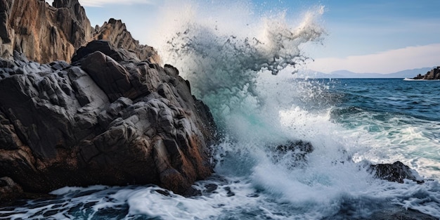 Vagues se brisant sur les rochers