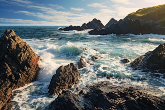 Les vagues se brisent sur les rochers