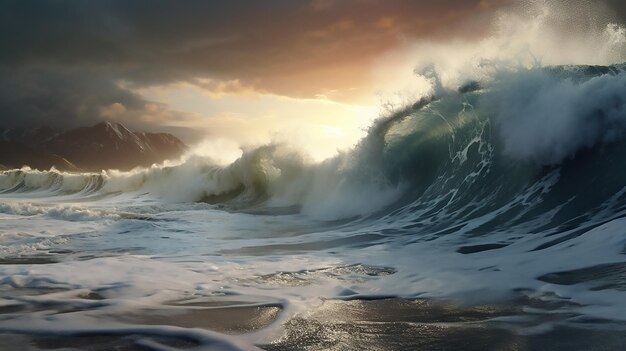 Les vagues symphoniques de la côte s'écrasent sur la plage