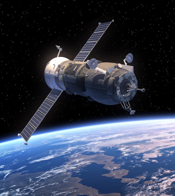 Vaisseau spatial cargo en orbite autour de la Terre