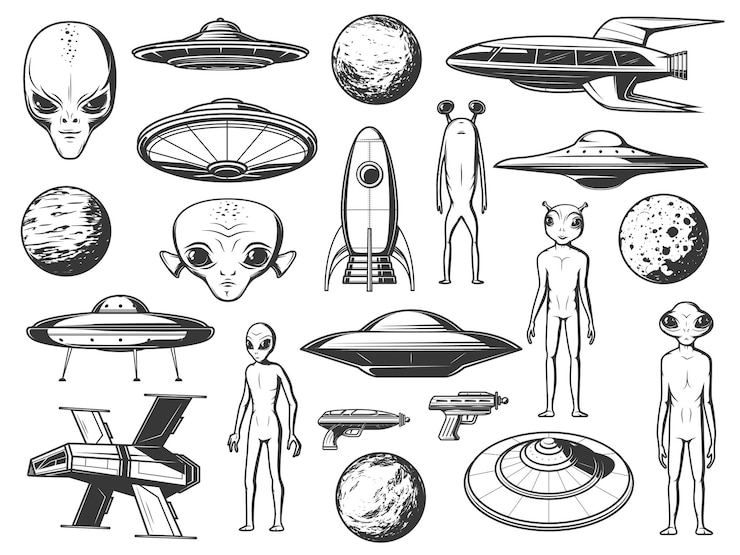 Photo vaisseau spatial extraterrestre extraterrestre et icône de la planète