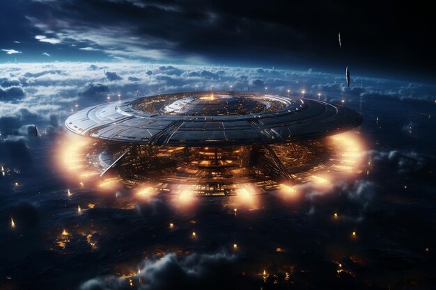 Vaisseau spatial extraterrestre futuriste envahissant l'IA générative
