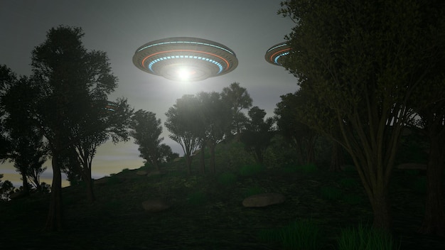 Vaisseau spatial extraterrestre futuriste rendu 3D