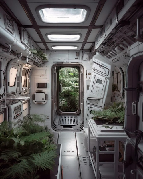 Photo un vaisseau spatial avec des plantes qui en sortent