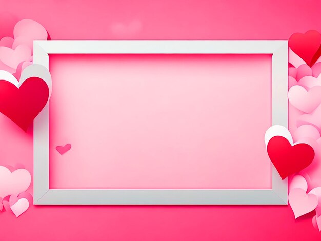 Valentine's day concept background3d des cœurs en papier rouge et rose avec un cadre carré blanc image gratuite