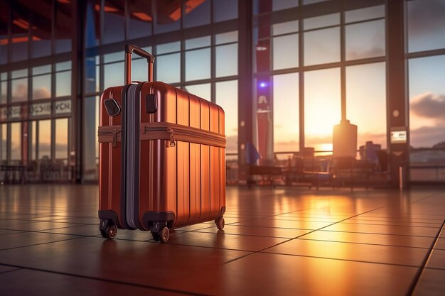 Valise à l'aéroport au coucher du soleil Generative AI