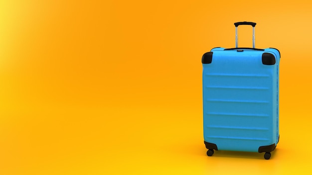 Valise à bagages bleu sur fond jaune