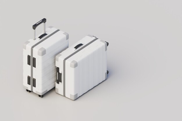 Valise de concept isométrique minimaliste ou maquette de bagages sur fond blanc rendu 3D