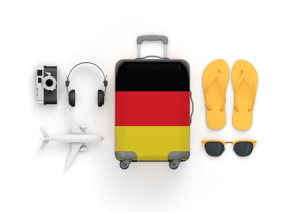 Valise drapeau Allemagne et accessoires de voyage à plat d rendu