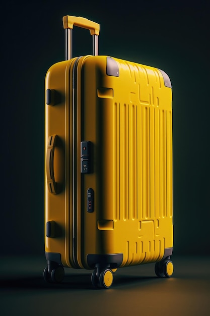 Valise élégante jaune sur fond propre de roues créé avec la technologie Generative AI