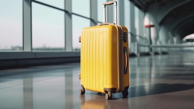 Valise jaune du voyageur à l'aéroport avant le départ concept de la journée mondiale du tourisme AI générative