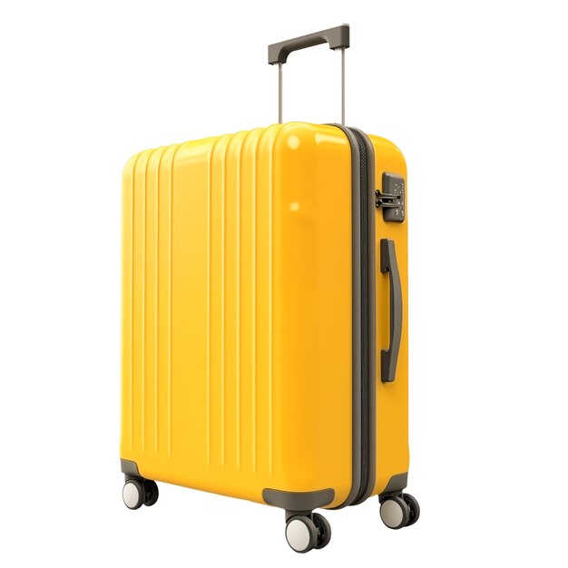 Une valise jaune est découpée sur un arrière-plan transparent ou blanc concept de voyage et de vacances