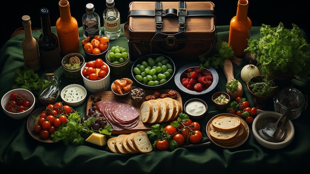 Photo une valise avec des légumes et des fruits frais