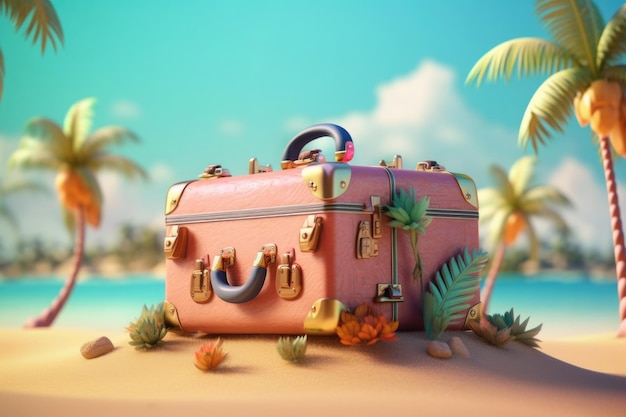 Valise sur la plage de la mer Concept de vacances d'été Generative AI