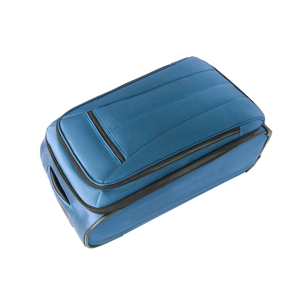 Valise pratique bleu isolé sur fond blanc