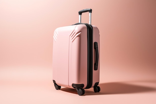 Une valise rose avec le mot voyage dessus