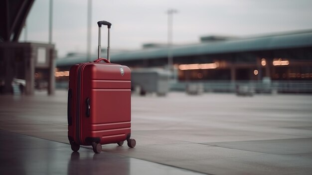 Valise rouge du voyageur à l'aéroport avant le départ concept de la journée mondiale du tourisme AI générative