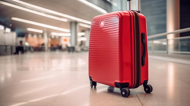 Valise rouge du voyageur à l'aéroport avant le départ concept de la journée mondiale du tourisme AI générative