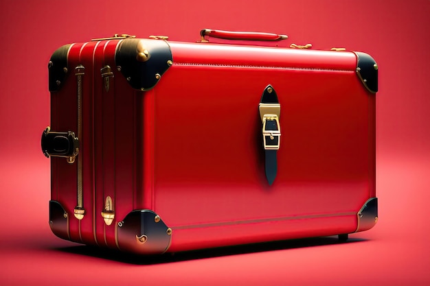 Une valise rouge moderne sur un fond rouge