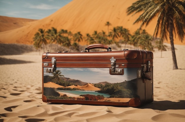 Une valise sur le sable et les dunes