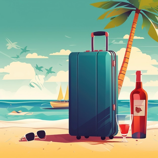 Une valise de vacances au bord de la mer ensoleillée a généré une illustration de haute qualité