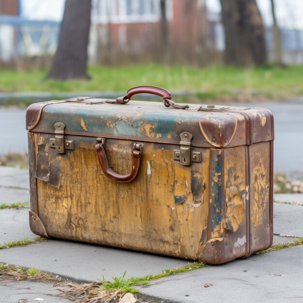 Une valise vintage sur le trottoir